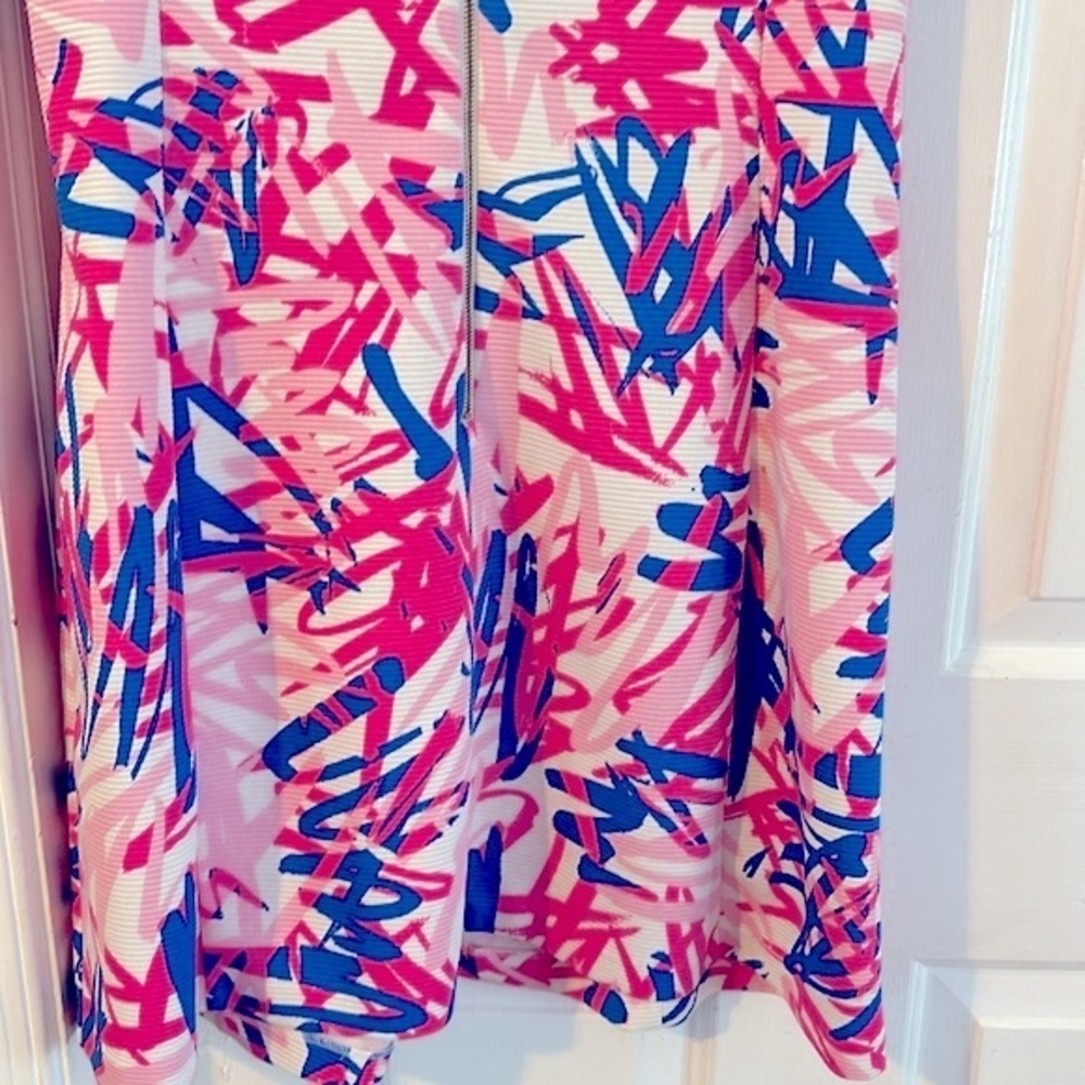 Women’s Taylor Pink Tropical Preppy Shift Crochet Print Mini Dress Size 10 - Picture 9 of 11